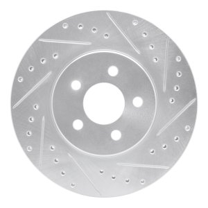 Chrysler Cirrus Brake Rotor (1) - Front Right - R1 Concepts - Drilled & Slotted - Silver - `95-`06